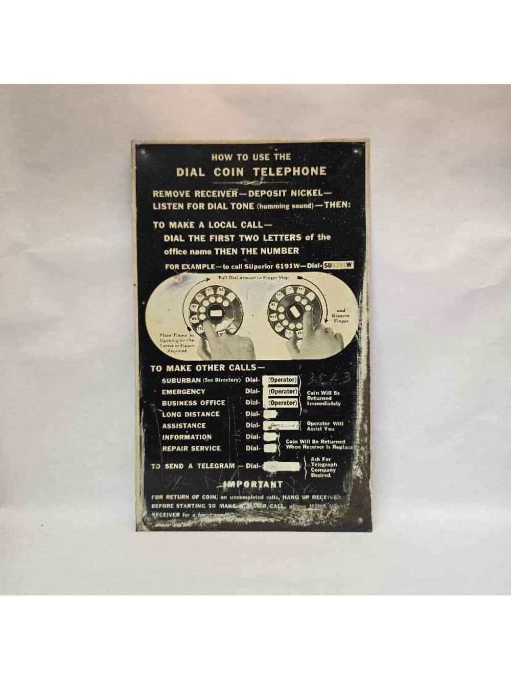 Vintage Bell System Dial Coin Telephone Instruction Tin Sign 1930s Payphone